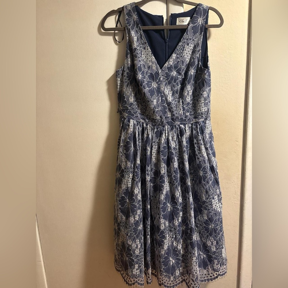 Eliza J Blue and White Floral Midi Dress